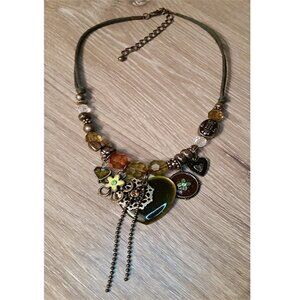 Romantic statement dangle drop charm heart and flowers necklace boho free spirit